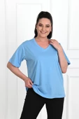 Kadın V Yaka Basic Büyük Beden T-Shirt 1297-22 - 2