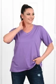 Kadın V Yaka Basic Büyük Beden T-Shirt 1297-22 - 1