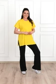 Kadın Bisiklet Yaka Yırtmaç Detaylı Büyük Beden Tshirt 9633-22 - 1