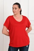 Kadın V Yaka Büyük Beden T-shirt 1486-23 - 10