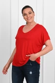 Kadın V Yaka Büyük Beden T-shirt 1486-23 - 8