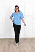 Kadın V Yaka Basic Büyük Beden T-Shirt 1297-22 - 4