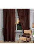 Koyu Kahve Ada Fon Perde Pilesiz Extraforlu Düz Dikim Büzgü Pile - 1