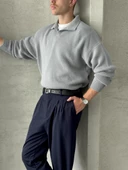 Erkek Polo Yaka Örme Oversize Kazak - 3