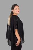Büyük Beden Yaka Pullu Tül Pelerin Bluz Siyah - 4