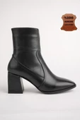 Muggo ADELA Garantili Hakiki Deri Kare Burun Fermuarlı Topuklu Kadın Bot - 10