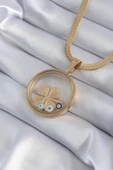 316L Çelik Gold Renk İtalyan Zincir Açılabilir Fanus Yonca Figür Model Kadın Kolye - TJ-BKO8281 - 2