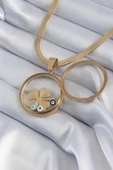 316L Çelik Gold Renk İtalyan Zincir Açılabilir Fanus Yonca Figür Model Kadın Kolye - TJ-BKO8281 - 1