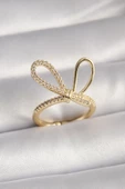 Gold Renk Zirkon Taşlı Düğüm Model Kadın Yüzük - TJ-BYK3085 - 1