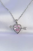 316L Çelik Zincir Gümüş Renk Pembe Zirkon Taşlı Eros Kolye - TJ-BKO8743 - 1