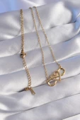 316L Çelik Zincir Gold Renk Zirkon Taşlı Kalp Model Sonsuzluk Kolye - TJ-BKO8768 - 2