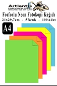 Neon Fosforlu Renkli A4 Fotokopi Kağıdı 100 lü 1 Paket 100 Adet Fosforlu 5 Renk Parlak Canlı Renkler Fotokopi Kağıdı - 1