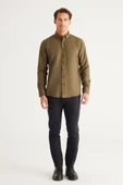 Altınyıldız Classics Erkek Haki Düğmeli Yaka Kolay Ütülenebilir Pamuklu Slim Fit Dar Kesim Oxford Gömlek 4A2021100103 - 2
