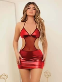 Real Passione Kadın Kırmızı Deri Görünümlü Kostüm Gecelik 21031 - 4