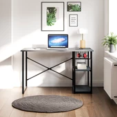 Eportatif Çalışma Masası Telli Raflı Ofis Laptop Bilgisayar Masası Füme 1446 - 2