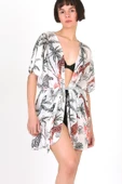 Pareo Plaj Elbisesi Kimono Std Tropikal Beyaz - 5