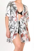 Pareo Plaj Elbisesi Kimono Std Tropikal Beyaz - 1