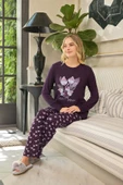 Aydoğan Kadın Ezgi Flexible Love Flower Mürdüm Pijama Takım 0633 - 1