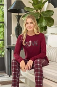 Aydoğan Kadın Ezgi Flexible Love Ekose Bordo Pijama Takım 0637 thumbnail 1