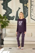 Aydoğan Kadın Ezgi Flexible Love Flower Mürdüm Pijama Takım 0633 - 2