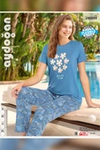 Aydoğan Kadın Ezgi Flexible Kısa Kol Gökmavisi Pijama Takımı 0056 thumbnail 2