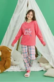 Aydoğan Kız Garson Koza interlok Mercan Ekose Pijama Takım 0725 - 1