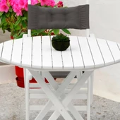 Motoryagmarket Datça 70Lik Katlanır Ahşap Bahçe Balkon Masası Yuvarlak -Beyaz - 3