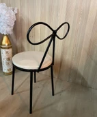 Fiyonk Makyaj Sandalyesi Metal Siyah Minder Krem - 4