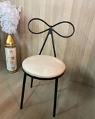 Fiyonk Makyaj Sandalyesi Metal Siyah Minder Krem - 6