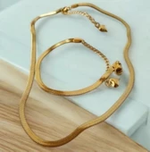 Kadın Yassı Ezme Kolye ve Bileklik Set - 1