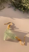 Tırtıklı Kristal Desenli Mint Yeşili Renk Gümüş Aksesuarlı Gözyaşı Şekilli Epoksi Küpe El Yapımı - 7