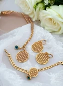 Yeni Sezon Lüks Yaşam Çiçeği Model Kolye Bileklik Küpe Seti - 1