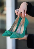 Gida Yeşil Süet Stiletto Ayakkabı - 3