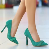Gida Yeşil Süet Stiletto Ayakkabı - 5