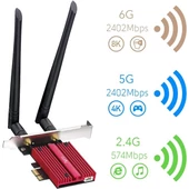 CUDY WE3000S AX5400 Wi-Fi 6E Bluetooth 5.3 PCI-E Kablosuz Ağ Adaptörü - 2