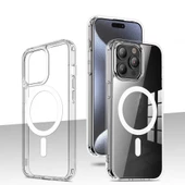 iPhone 15 Pro Kılıf Magsafe Şarj Özellikli Şeffaf Sert PC Embos Kapak - 6