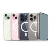 iPhone 15 Pro Kılıf Magsafe Şarj Özellikli Şeffaf Sert PC Embos Kapak - 4