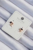 Xuping Rose Renk Siyah Zirkon Taşlı Kıvrımlı Küpe - 1