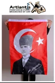 Atatürk Baskılı Türk Bayrağı 100x150 cm 1 Adet Bayraklı Atatürk Posteri Dijital Baskı Raşel Kumaş İç ve Dış Ortama Uygundur - 2