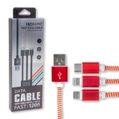 Powermaster PM-2368 Micro USB - Type-C - Lightning Şarj Ve Data Kablosu 2.1 Amper 110Cm Örgülü - 6