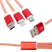 Powermaster PM-2368 Micro USB - Type-C - Lightning Şarj Ve Data Kablosu 2.1 Amper 110Cm Örgülü - 5