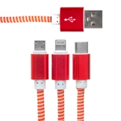 Powermaster PM-2368 Micro USB - Type-C - Lightning Şarj Ve Data Kablosu 2.1 Amper 110Cm Örgülü - 1