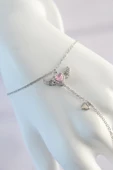 316L Çelik Gümüş Renk Pembe Zirkon Taşlı Kanatlı Kalp Model Şahmeran - TJ-SN584 - 2