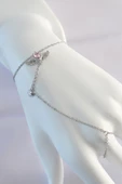 316L Çelik Gümüş Renk Pembe Zirkon Taşlı Kanatlı Kalp Model Şahmeran - TJ-SN584 - 1