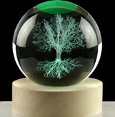 Dekoratif AĞAÇ Tasarımlı Ahşap altlıklı Işıklı Cam Küre Büyük Boy 8cm - 1