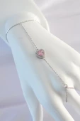 316L Çelik Gümüş Renk Pembe Zirkon Taşlı Kalp Model Şahmeran - TJ-SN582 - 1