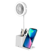 S-Link SL-M9055 10 Watt Kablosuz Şarj İstasyonlu Fanlı Kalemlikli Masa Lambası (Beyaz) - 1