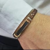 Erkek Deri Detaylı Altın Bileklik - 1