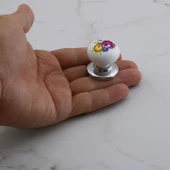 Polimer Kulp Düğme Çiçek Desenli Krom Tabla Mobilya Mutfak Dolabı Çekmece Dolap Kulpu Kulbu 10 ADET - 6