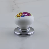 Polimer Kulp Düğme Çiçek Desenli Krom Tabla Mobilya Mutfak Dolabı Çekmece Dolap Kulpu Kulbu 5 ADET thumbnail 7